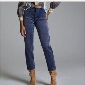 Anthropologie Pilcro Mid-Rise Slim Boyfriend Corduroy Crop Jeans, Navy, Size 28T